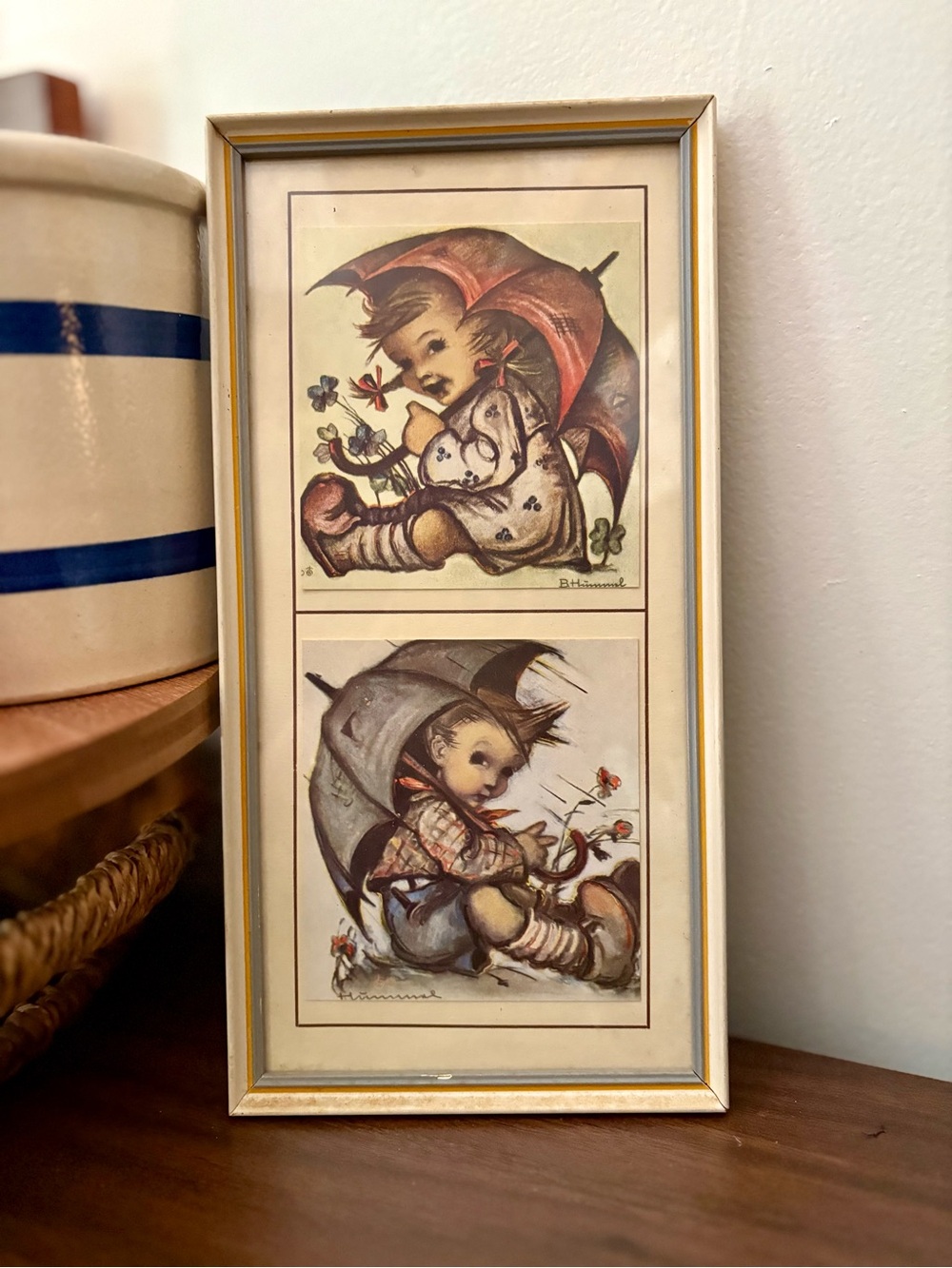1940s B. Hummel Prints "Rainy Day" and "Come What May" Framed Duo